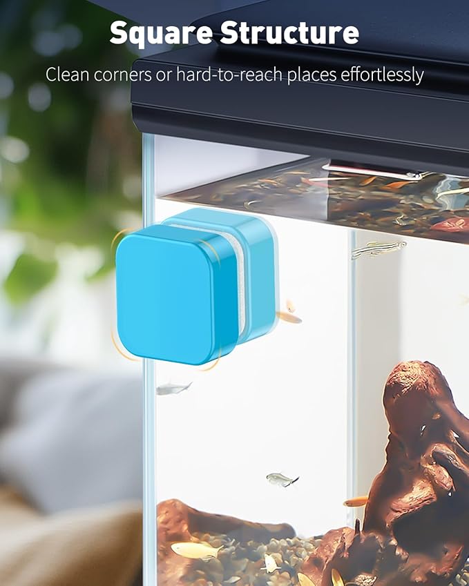 Pawfly Magnetic Aquarium Glass Cleaner Fish Tank Magnetic Brush with Mirror, 1.5 Inch Mini Fish Tank Glass Cleaner Cleaning Tool for 2/5 Inch Thick Aquarium up to 10 Gallons (Non-Floatable)