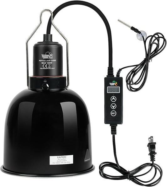 LUCKY HERP Reptile Light Fixture with Dimming Thermostat & Timer, Aluminum 5.5inch Deep Dome Reptile Lamp Fixture, Reptile Heat Lamp Fixture for UVB Bulb Basking Heat Bulb, Max 100W