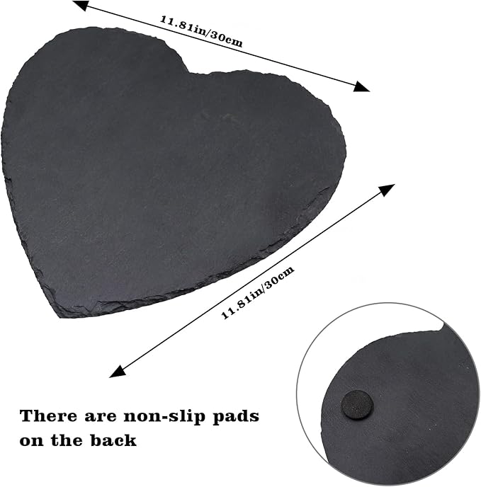 Reptile Basking Platform, 12 × 12 inch Tortoise Rock Plate, Heart Shape Natural Rock Reptile Food Dish, Turtle Feeding Bowl, Habitat Decor for Bearded Dragon Chameleon Frog Lizard Gecko Hermit Crab