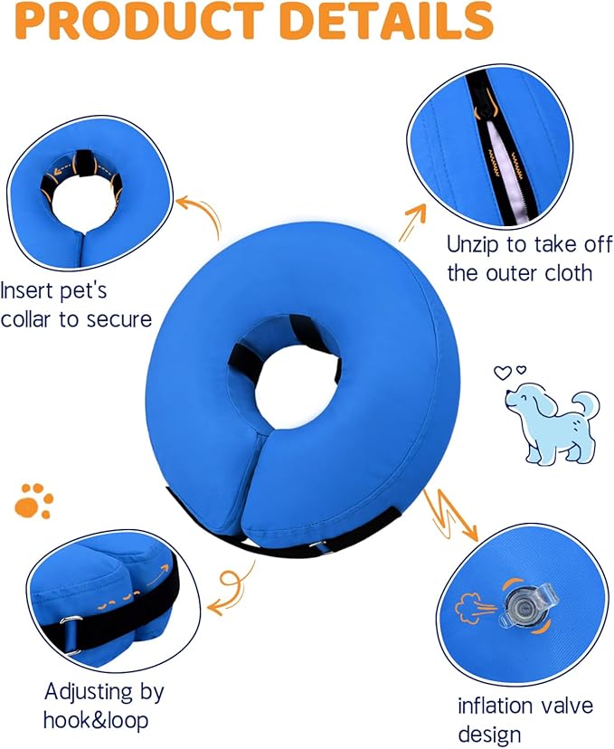 Supet Inflatable Dog Cone for Dogs to Stop Licking, Dog Neck Donut Collar Recovery E Collar to Stop Licking, Soft Pet Cone for Small Medium Large Dogs