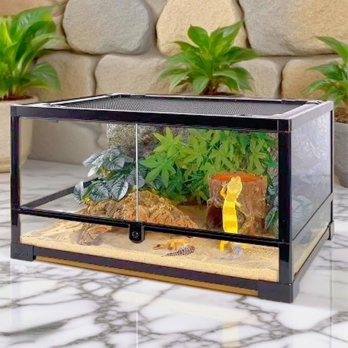 Reptile Hide - Resin Leopard Gecko Tank Accessories Toad House with Clay Water Basin Humidifying Help Shedding for Leopard Gecko