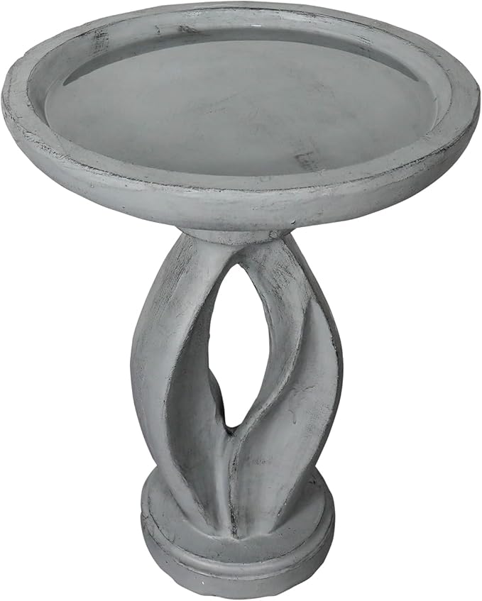 SunJet 21.8inch High Concrete Bird Bath, Freestanding Birdbaths & Birdfeeder - Stylish Outdoor Bird Baths Feeding Bowl for Outdoors Garden Patio Yard Lawn Decor