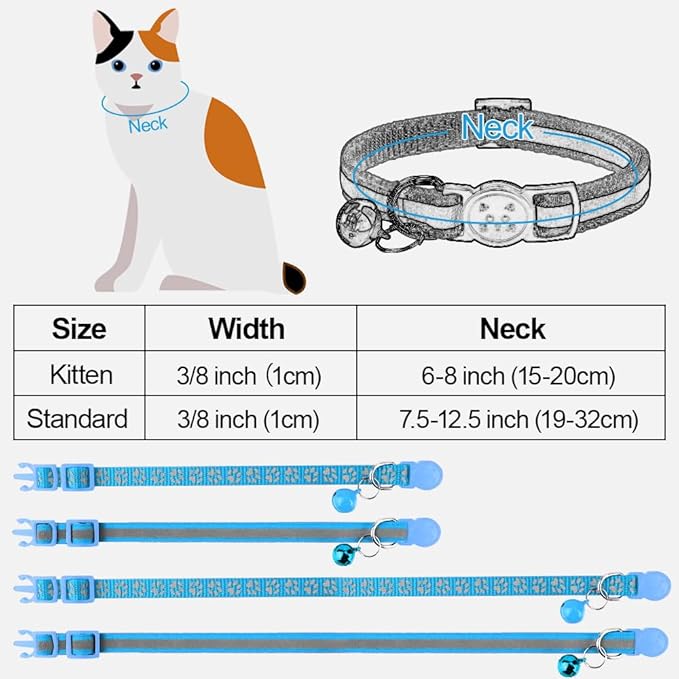 Taglory Kitten Collar Breakaway with Bell, 2 Pack Girl Boy Pet Kitten Collar Adjustable 6-8 Inch for 2-6 Months Cat, SkyBlue