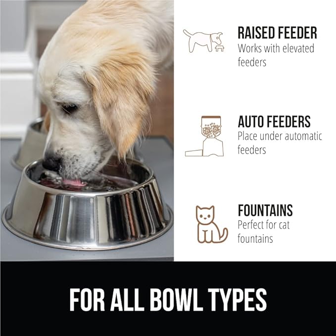 GORILLA GRIP 100% Waterproof Raised Edge BPA Free Silicone Pet Feeding Mat, Dog Cat Food Mats Contain Spills Protects Floors, Placemats for Cats and Dogs Water Bowl, Pets Accessories 32x24 Gray
