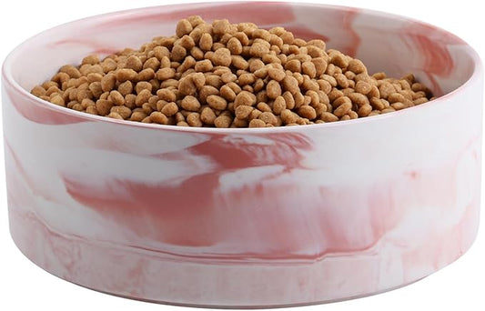 8 in Dog Bowl Ceramic for Medium Large Sized Breed,Retrievers,7.6 Cups Non Slip Heavy Weighted Dog Food Water Dish,Big Pet Bowl Marble Pink