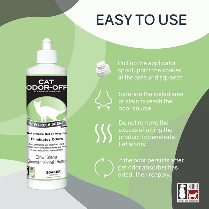 Thornell Cat Odor-Off Pet Odor Eliminator Spray – Fresh Scent 16oz Ready to Use Cat Urine Odor Eliminator Spray for Pet Urine Odor, Tomcat Spray & Feces on Carpet, Litter Boxes & More