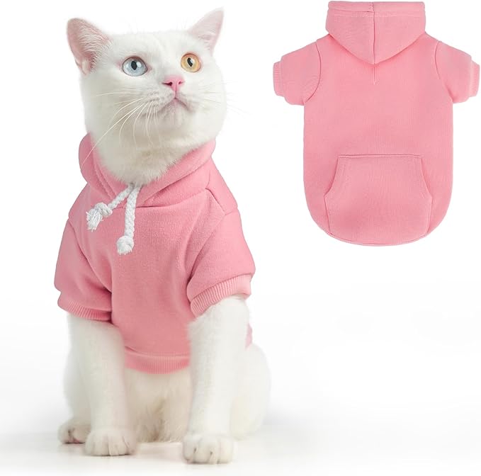 BEAUTYZOO Dog Hoodie & Cat Sweater for Small Dogs Puppy Girls Boys, Fleece Lined Warm Winter Fall Dog Clothes with Leash Hole and Pocket, Ultra-Soft Pet Jacket Coats Kitten Clothing, Pink L