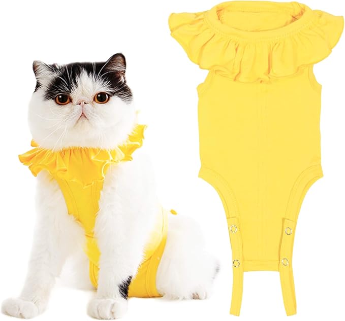 Cat Recovery Suit for Abdominal Wounds and Skin Diseases, Breathable Surgical Recovery Shirt After Surgery Wear Anti Licking Wounds,E-Collar Alternative for Cats Pet Kitten(RSC01-yellow-l)