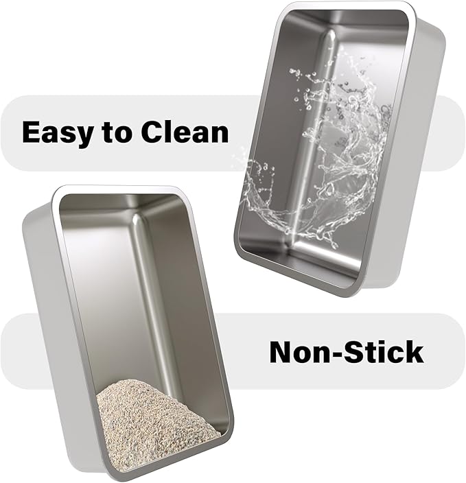 Stainless Steel Litter Box,15.7"×11.8"×4" Metal Cat Litter Box,Small Litterbox for Kitten,Rabbit,Guinea Pigs,Non Stick, No Smell, Easy to Clean