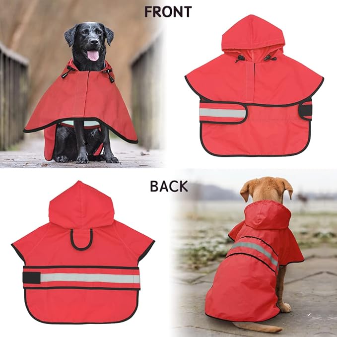 Candofly Dog Raincoat Hooded Poncho - Adjustable Waterproof Dog Rain Jacket Lightweight Reflective Dog Rain Coat Pet Slicker for Small Medium Large Dogs (X-Large, Bright Red)