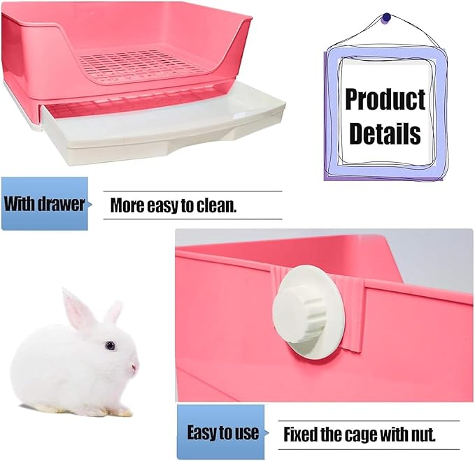 kathson 2PCS Large Rabbit Litter Box Trainer, Potty Corner Toilet with Drawer Bigger Pet Pan for Adult Hamster, Guinea Pig, Ferret, Galesaur, Bunny and Other Animals (Pink,Brown)