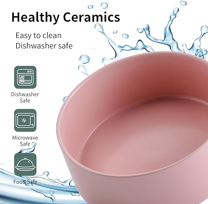 Pink 8 in Dog Bowl Ceramic for Medium Large Sized Breed,Retrievers,7.6 Cups Non Slip Heavy Weighted Dog Food Water Dish,Modern Big Pet Bowl Large