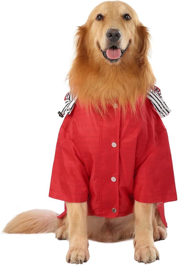 HDE Dog Raincoat Poncho Double Layer Zip Rain Jacket with Removable Hood, Leash Hole for Small to 3XL Dogs and Puppies Red - 3XL