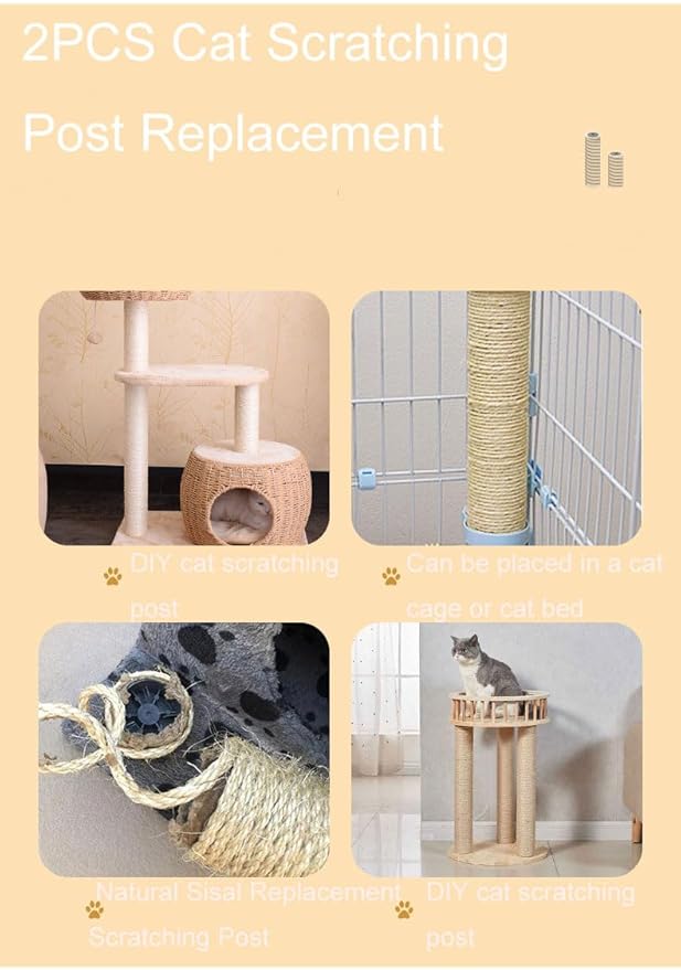 4 PCS M8 Cat Scratching Post Replacement,15.7Inch Sisal Pole Cat Tree Replacement Post with Screws,DIY Scratcher Scratching Post Replacement, Pad, Crafts Gardening Hammock Home Decorating