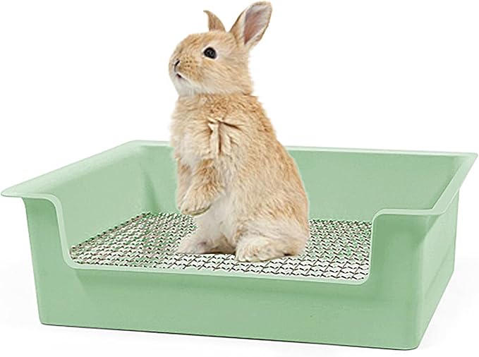 PODOO Steel Grids Rabbit Litter Box - Bunny Litter Pan Training Box, 15x11x4.7 inches, 1cm Holes Steel Mesh for Small Animals, Orange (Green)