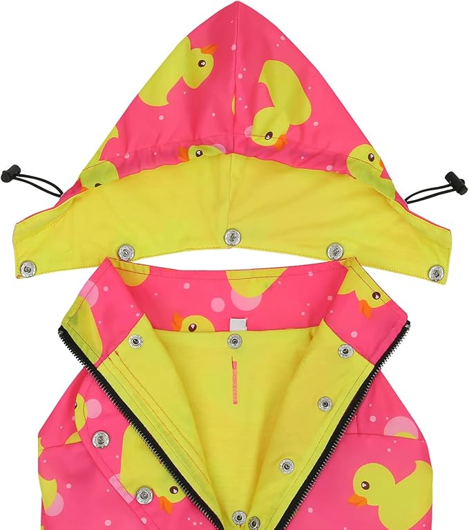 HDE Dog Raincoat Poncho Double Layer Zip Rain Jacket with Removable Hood, Leash Hole for Small to 3XL Dogs and Puppies Ducks Pink - XL