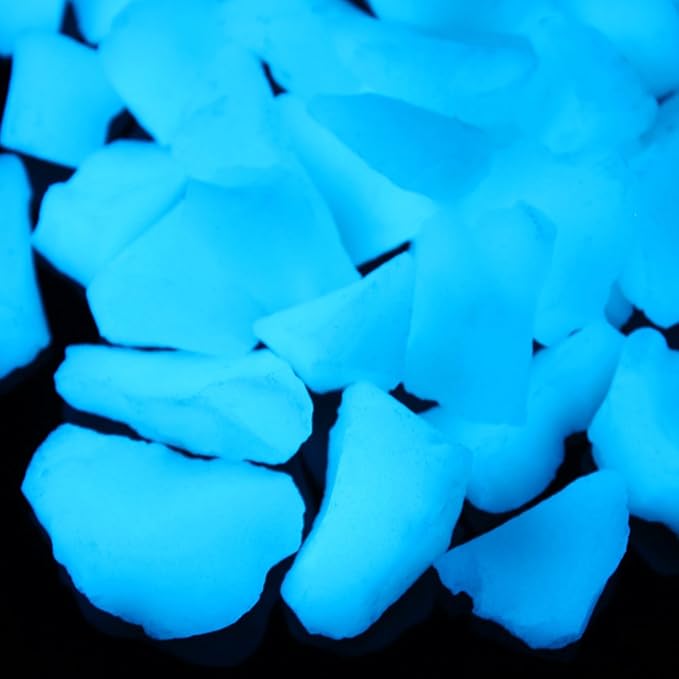 Shiny Stone Glow in The Dark Gravel Stones Rocks, Aquarium Gravel, Glow Rocks Stones,Decorative Rocks for Fish Tank Aquarium Garden Planter Landscape Decoration,280g/10oz (15-22mm, Sky Blue)