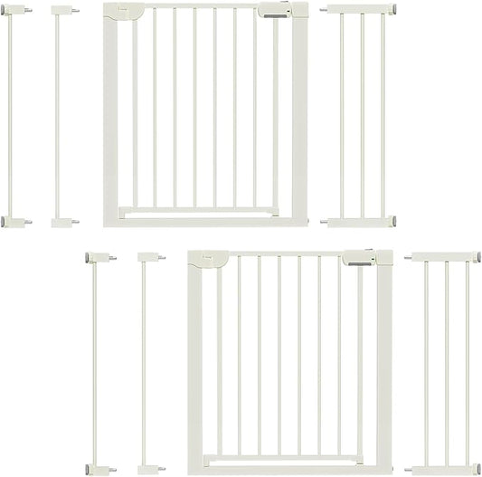 29.5-46" Baby Gate for Stairs, Pressure Mounted Dog Gate Indoor, Auto Close Pet Gate for Doorways No Drilling, Easy Install Baby Essentials with Large Walk Thru Door, White 2 Pack