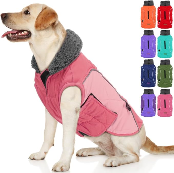 EMUST Winter Dog Coats, Fleece Dog Apparel for Cold Weather, British Style Windproof Warm, Mix-Pink, XS