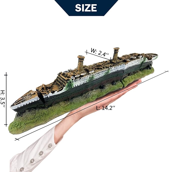 Titanic Shipwreck Aquarium Decorations Ship Wreckage Aquarium Ornament for Fish Tank Sunken Ship Ornament Aquarium Environment Friendly Decorations – Medium (White)