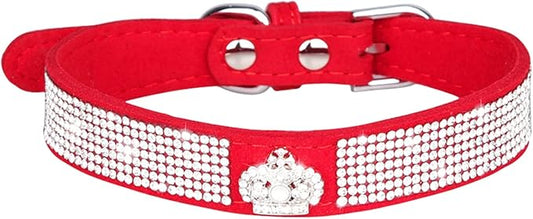 Cute Dog Collar with Bling Rhinestone, Fancy Crystal Diamond Glitter Pretty Jewel Soft Cat Collars for Small Medium Large Breed Dogs Girl Female Pet Puppy Kitten Terrier (S, Red5)