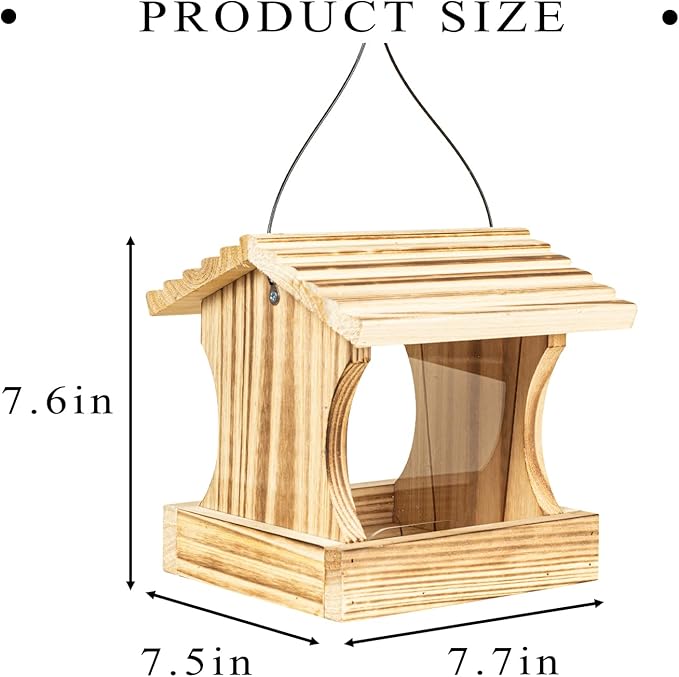 BalterFF Bird Feeders for Outdoors,Wooden Unique Seed Sunflower Food Feeder Blue Cardinal Finch Backyard Platform Balcony Gazebo Tree Fence Wall Mount Effortless Holder Automatic Buddy Gift 4