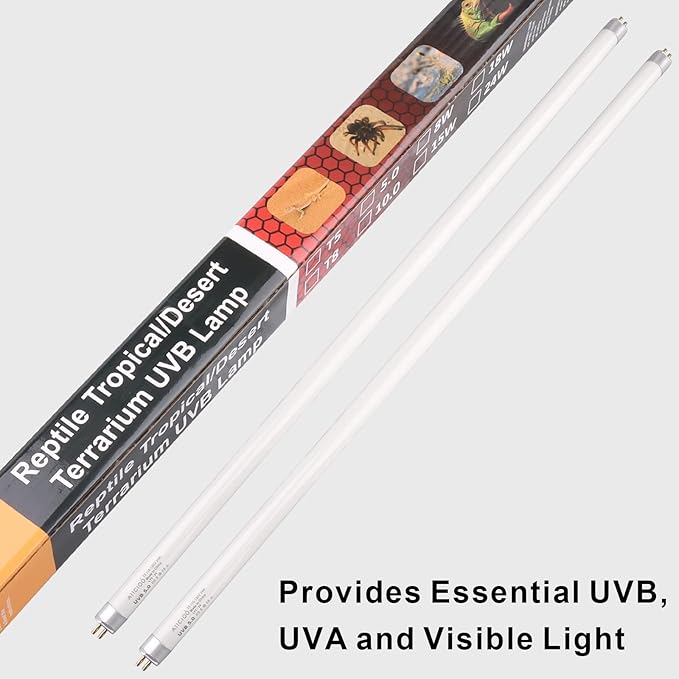 Aiicioo T5 HO Reptile UVB Light - Desert UVA UVB 5.0 Fluorescent Lamp 22" Tube Lighting High Output for Lizard Bearded Dragon Turtles Chameleon 24W 2Pack
