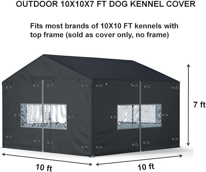 Outdoor Dog Kennel Cover Large Outdoor Heavy Duty Dog Kennel Mesh Large Cage Cover Waterproof and Dustproof 10ft X 10ft X 7ft (Cover Only Without Frame)
