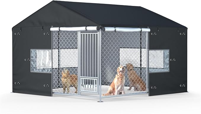 Outdoor Dog Kennel Cover Large Outdoor Heavy Duty Dog Kennel Mesh Large Cage Cover Waterproof and Dustproof 10ft X 10ft X 7ft (Cover Only Without Frame)