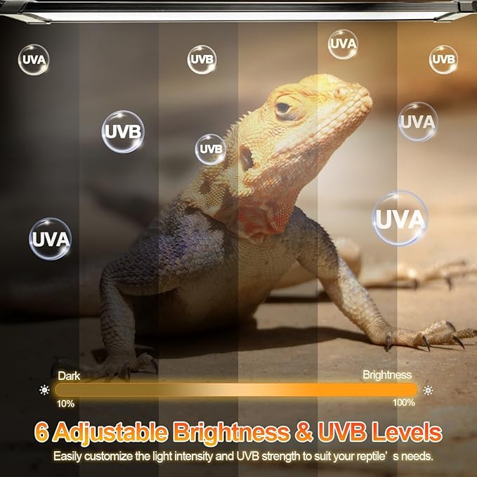 22-Inch LED UVB Light Fixture for Reptiles, Adjustable 10.0–20.0 UVA UVB Lamp with Dimming & Timer, 26W Aluminum Light for Bearded Dragons, Turtles, Snakes – Full Spectrum UVI Lighting for Tanks