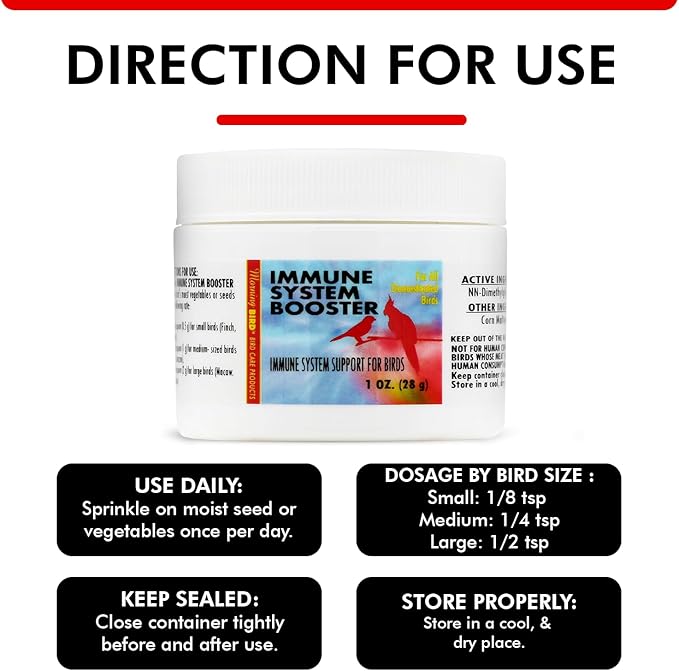 Morning Bird Immune System Booster 1 Oz - Energy Supplement for Birds – Natural Amino Acid Powder – Boosts Stamina, Cellular Health & Oxygen Use – Vitamin Powder for All Bird Species