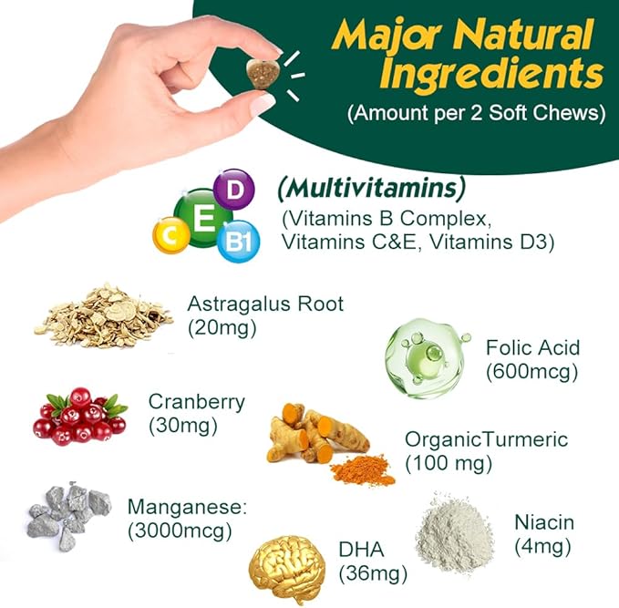 23-in-1 Dog Vitamins Supplements, Multivitamin Treats for Dogs with Glucosamine & Omega-3, Comprehensive Support for Hip & Joint, Digestion, Immune Health, Skin, Heart - 90ct, Chicken