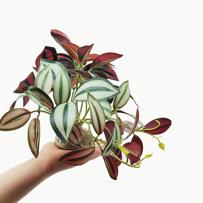 Reptile Plants for Terrarium Decor,Amphibian Habitat Decor, Bearded Dragon Tank Accessories,Artificial Plants for Gecko Chameleon Snake Tortoise with Base (Zebrina)