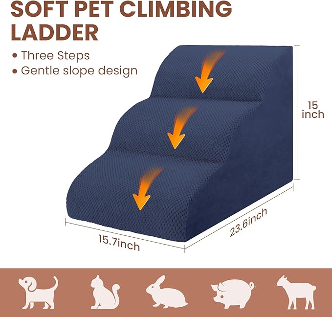 Dog Stairs for Small Dogs, High Density Foam Dog Steps, Extra Wide Non-Slip Pet Ramp for High Beds Or Couch, Soft Doggie Ladder for Dogs Injured, Older Pets, Small Cats