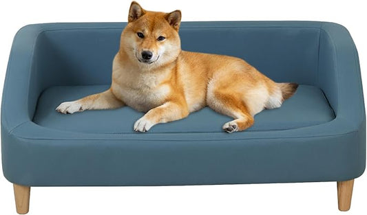 Dog Bed/Pet Sofa Bed Technology Cloth Cat Sofa Bed Sleeping Couch High Wood Leg Animal Bed Sofa (Blue)