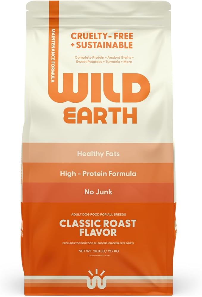 Wild Earth Vegan Dry Dog Food | Plant-Based Maintenance Formula | Vegetarian, Allergy Relief, Veterinarian-Developed for Complete Nutrition | Classic Roast Flavor, 28 Pound Bag