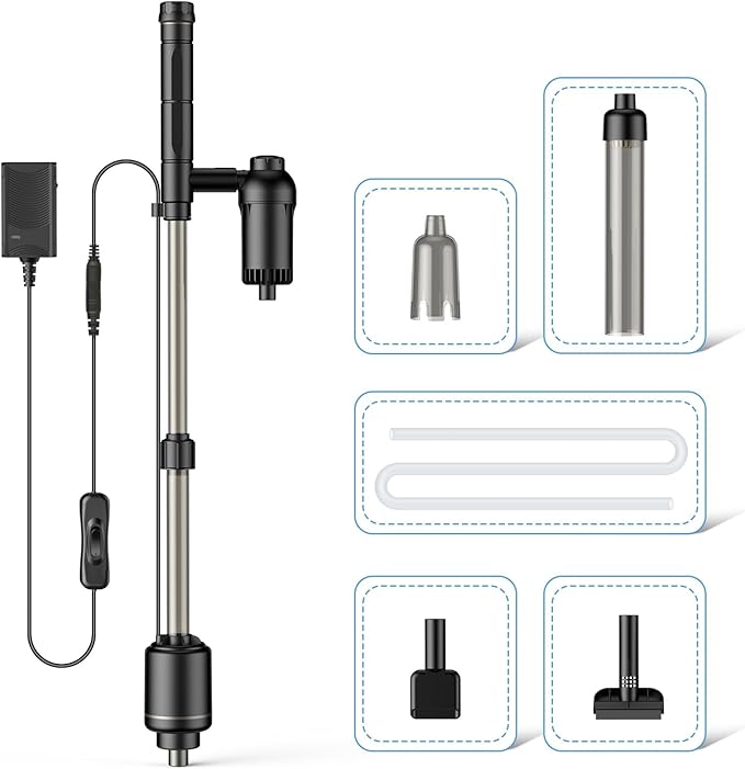 AKKEE Aquarium Vacuum Gravel Cleaner, 6 in 1 Multifunctional 18W Fish Tank Gravel Cleaner Vacuum for Water Changer Wash Sand Water Filter Circulation Aquarium Vacuum Cleaner Waterproof IP68 (Black)