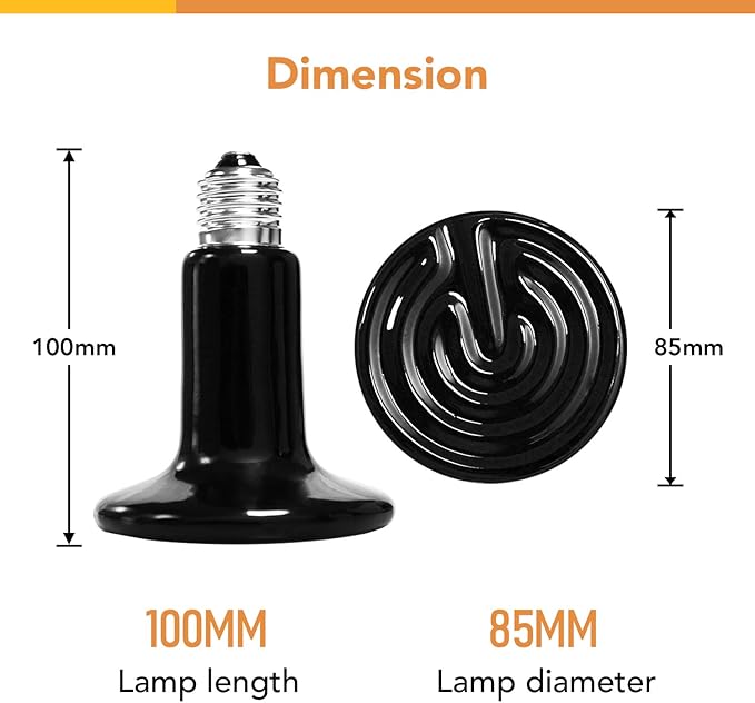 Simple Deluxe 100W 6-Pack Ceramic Heat Emitter Reptile Heat Lamp Bulb No Light Emitting Brooder Coop Heater for Amphibian Pet & Incubating Chicken, Black