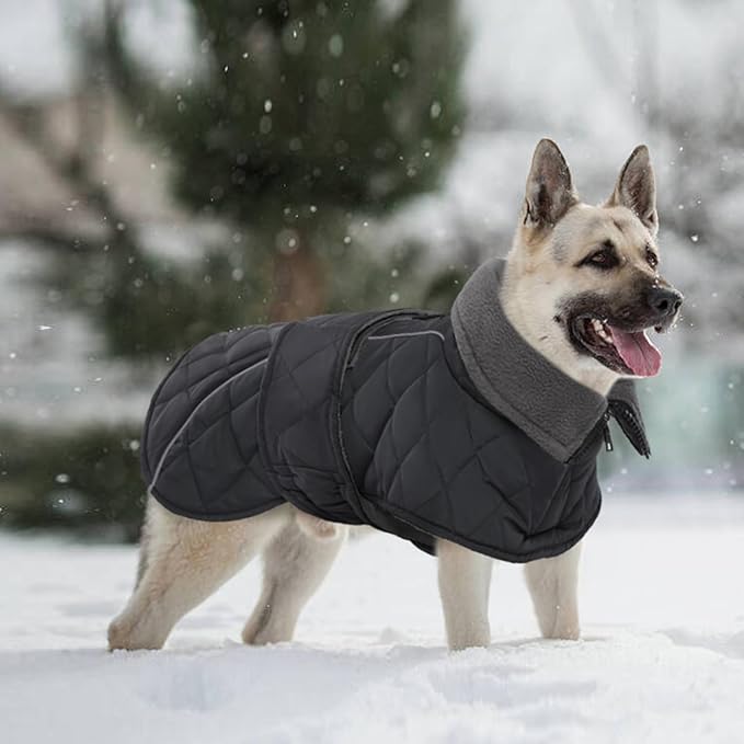 Kuoser Extra Warm Dog Jacket, Windproof Dog Cold Weather Coats with Fleece Lining, Turtleneck Puppy Snowsuit Reflective Pet Winter Coat for Medium Large Dogs Boy Girl, Dark Grey L