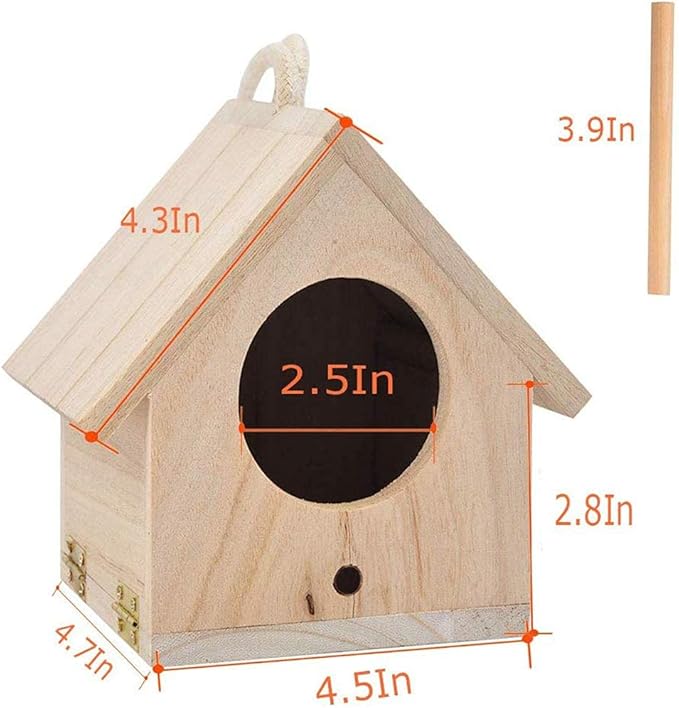 Tfwadmx Wooden Bird House, Pack of 2 Hanging Birdhouse for Outside, Wooden Nests Box Garden Patio DIY Decorative for Robin Budgie Swallow Little Sparrow Finch Throstle or Medium Size Birds