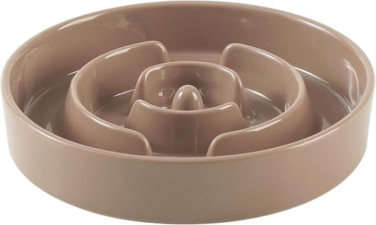 9.5inch Ceramic Slow Feeder Dog Bowl for Large Dog, Puzzle Dish, Anti-Gulping, Pet Slow Feeder, Stop Bloat, Preventing Choking (Single Bowl-Brown Coffee)
