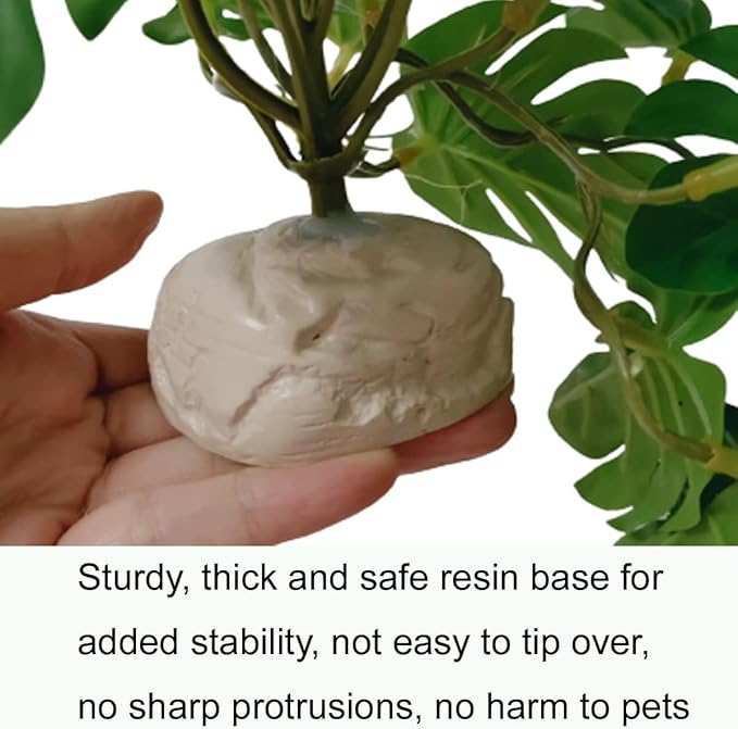 Reptile Plants for Terrarium Decor,Amphibian Habitat Decor,Artificial Plants for Gecko Chameleon Snake Tortoise Tank Accessories with Base (Green Watermelon peperomia)