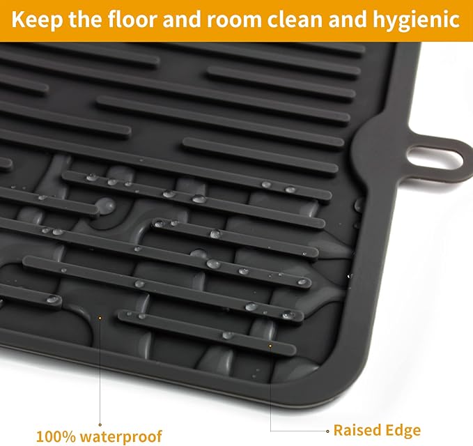 Ptlom Pet Placemat for Dog and Cat, Mat for Prevent Food and Water Overflow, Suitable for Medium and Small Pet, Black, Silicone