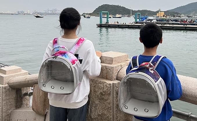 Guinea Pig Carrier Backpack, Bearded Dragon Backpack, Reptile Lizard Clear Space Capsule Bubble Astronaut Window Backpack Carrier for Bunny Hedgehog Rabbit Hamster (Galaxy Blue)