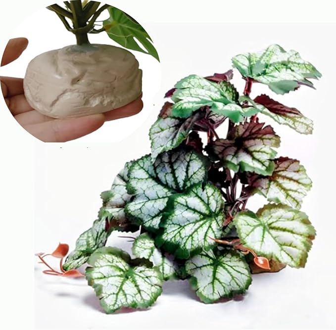 Reptile Plants for Terrarium Decor,Amphibian Habitat Decor,Artificial Plants for Gecko Chameleon Snake Tortoise Tank Accessories with Base (Green heuchera micrantha)