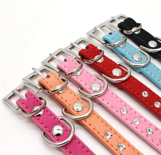 Rhinestone Dog Collar Suede Leather Crystal Diamond Colorful Bling Girl Puppy Cat Collars XS Small Pets (S, Pink)