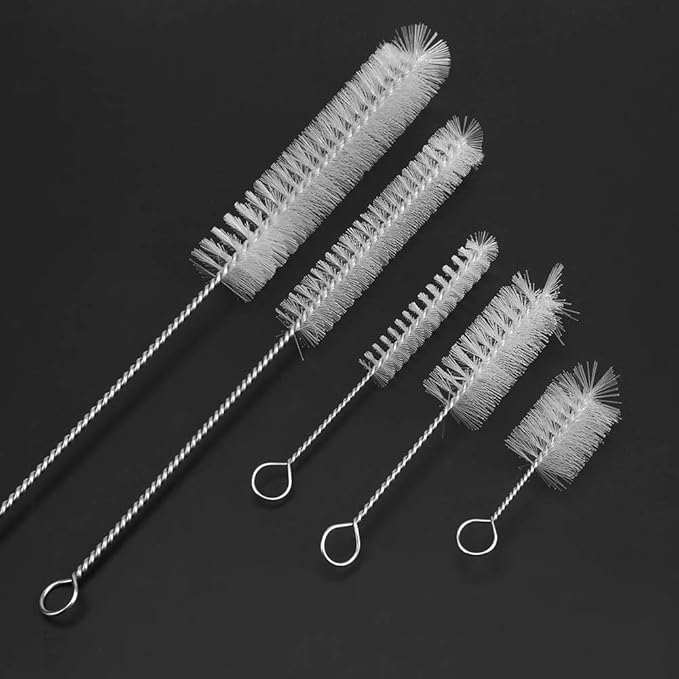 FDIT 5 Pcs Stainless Steel White Aquarium Cleaning Brush,Fish Tube Washing Brush Cleaner Clean Tool Set
