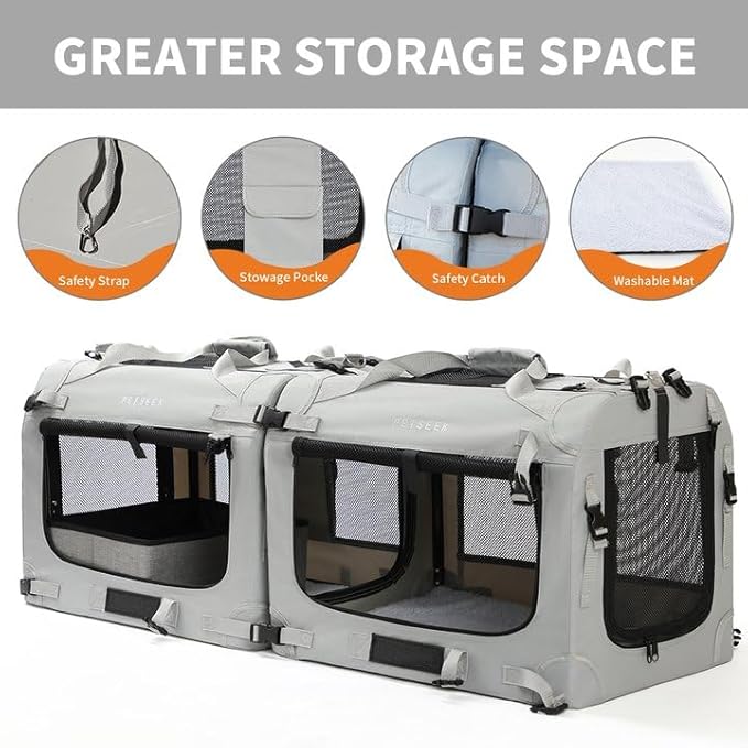 Extra Large Cat Carrier Soft Sided, Portable Small Dog Carrier for 2 Cats, 24"x16.5"x16" Car Travel Folding Comfortable Design with Litter Box and Bowls, Grey-2+ Litter Box+ Bowl*2