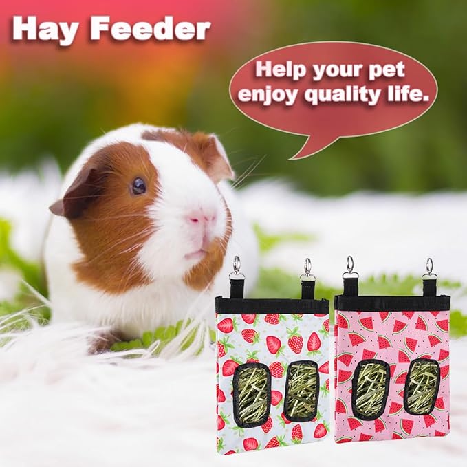 DZWLKJ Guinea Pig Hay Feeder, 2 Pack, 10 x 8 x 0.2 Inches, Stainless Steel, Rabbit Hay Bag, 600D Oxford for Small Pets,Chinchilla,Hamsters