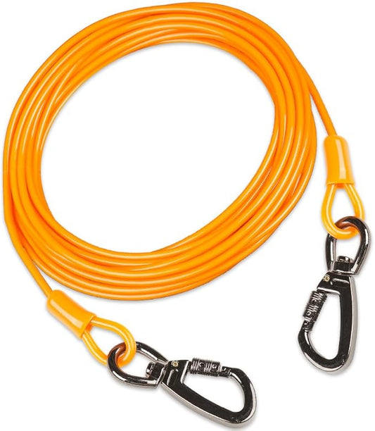 Dog tie Out Cable, 10/20/25/30/50/70/100 feet, Suitable for Dogs up to 350 pounds, Dog Cable with Swivel Buckle, Lightweight, Non-Winding, for Outdoor Camping, Yard Dog Cable (Orange, 100FT)